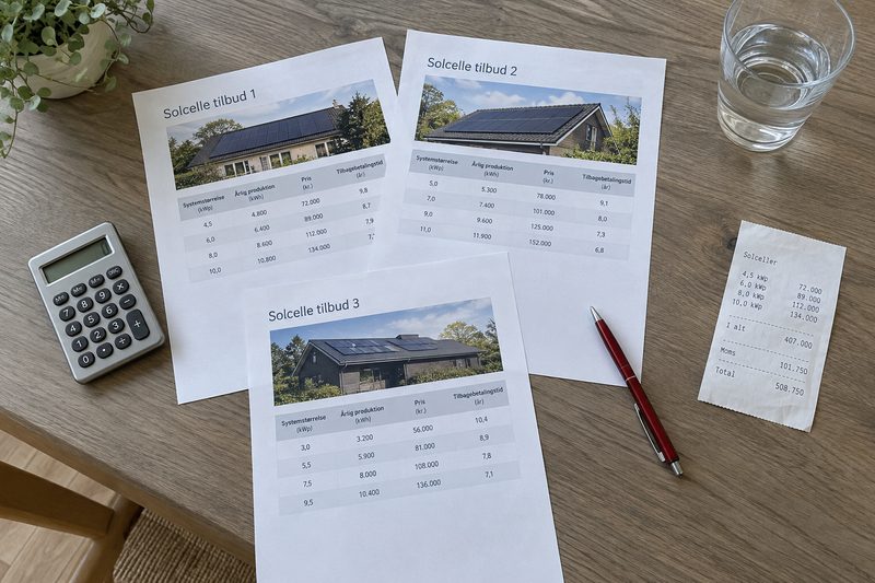 Køkkenbord med tilbud, lommeregner og kvitteringer klar til fradragsopgørelsen